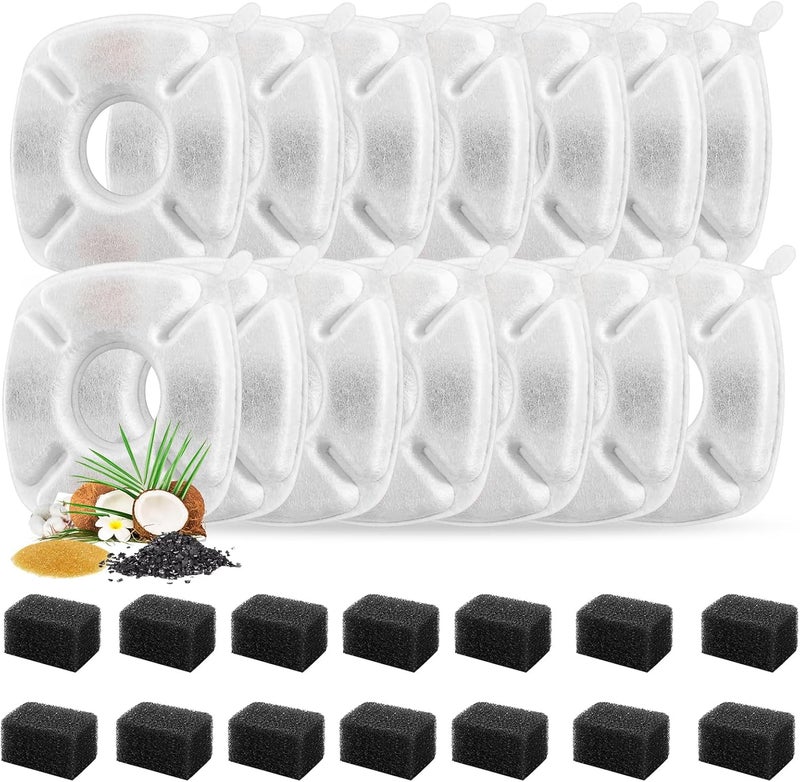 Porens 28 Pcs Cat Water Fountain Replacement Filters-14 Pack Water Fountain Filters 14 Pack Pre-Filter Sponges, Pet fountain replacement filters Fit for 95oz/2.8L Cat Pet Fountain, white + black - Image 1